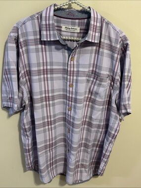Tommy Bahama The Coconut Point Purple Plaid Camp Shirt Large